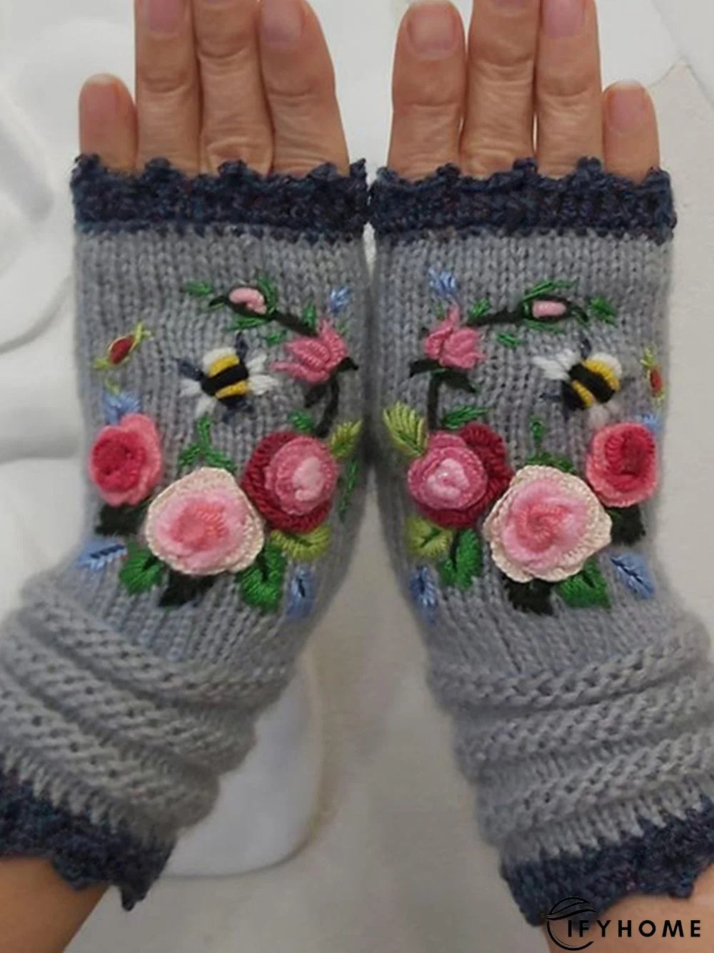 Embroidered Flower Fingerless Gloves Gloves | IFYHOME