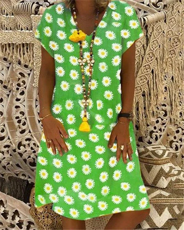 fashion daisy printed loose dress p119973