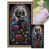 Skull Rose Stained Glass-11CT Stamped Cross Stitch 40*70cm(Big Size)
