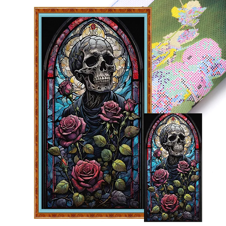 Skull Of Roses (40*70cm) 11CT Stamped Cross Stitch gbfke