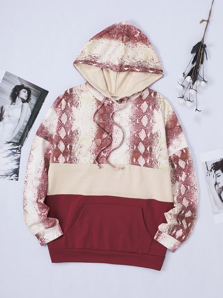 Women Snakeskin Colorblock Hoodie Sweatshirt - Shop Trendy Women's Fashion | TeeYours