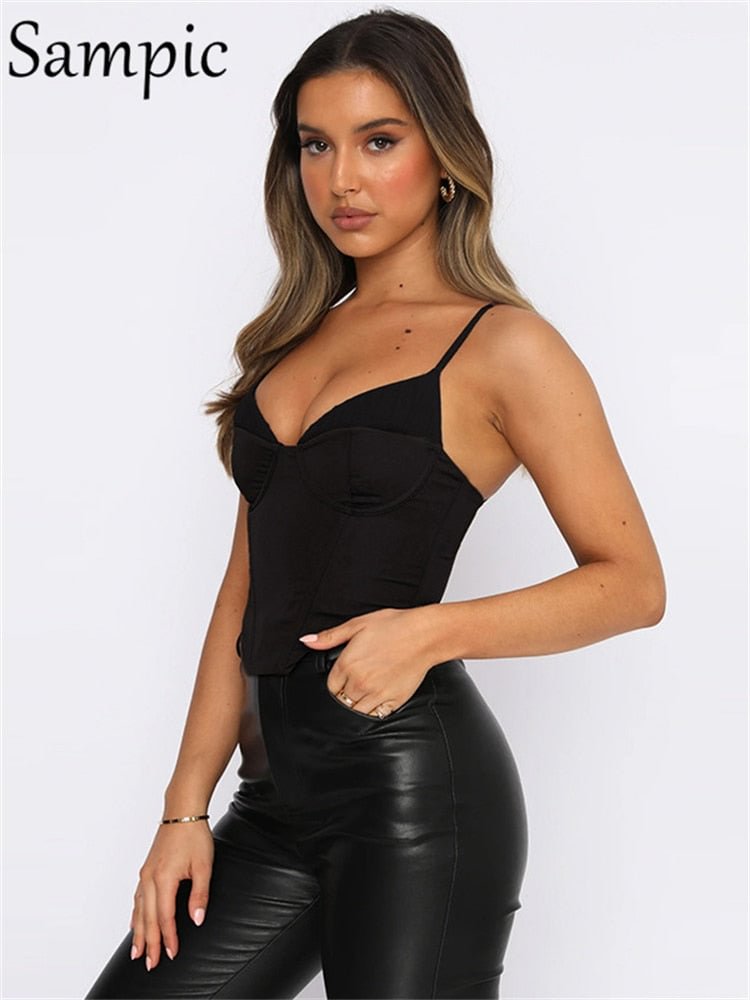 Sampic Strap Women Y2K Basic Skinny Mini Crop T Shirt Tops 2021 Sleeveless Mesh Patchwork Casual Sexy Club Tube Tank Tops