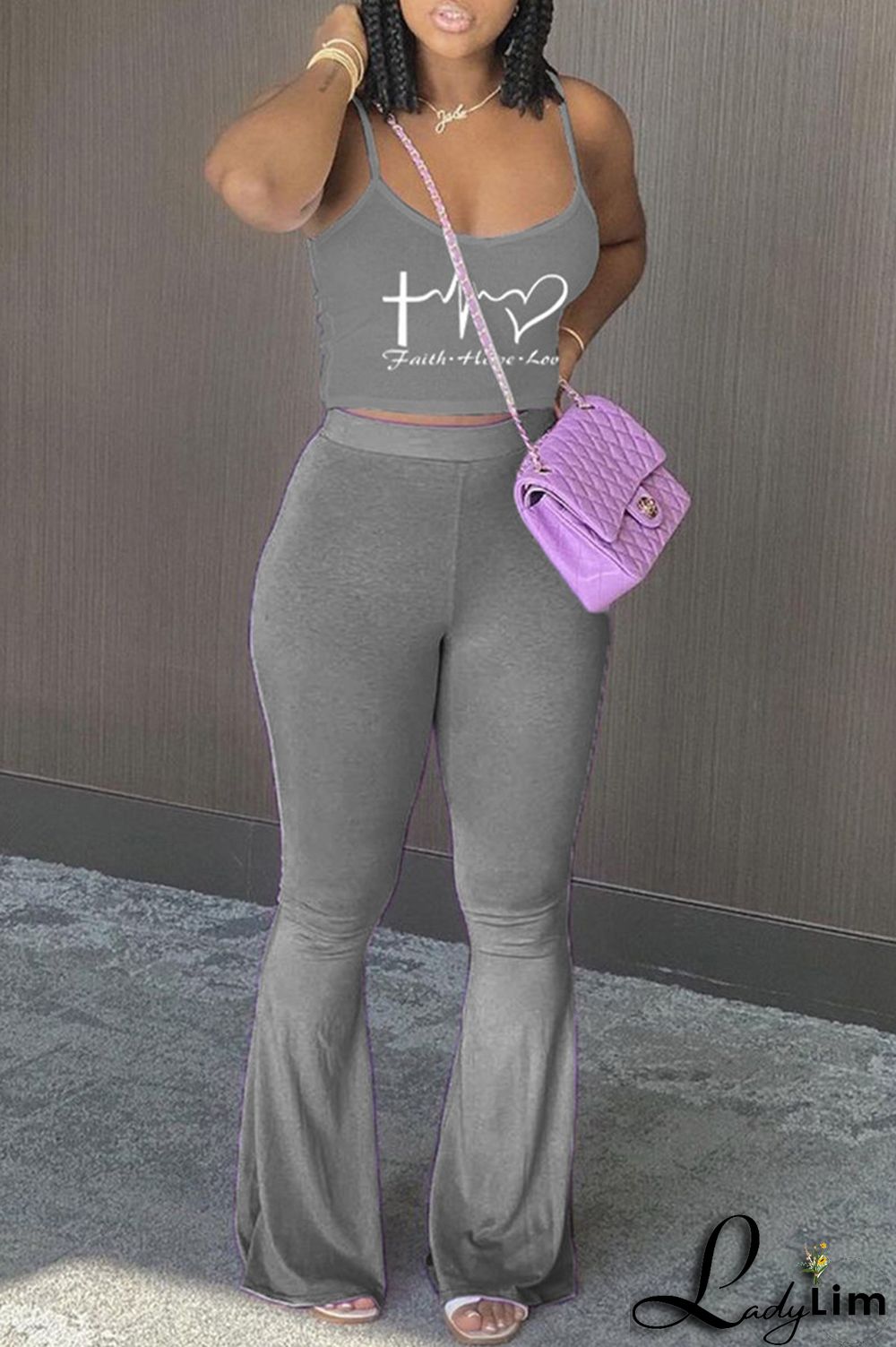 Light Purple Sexy Casual Print Backless Spaghetti Strap Sleeveless Two Pieces