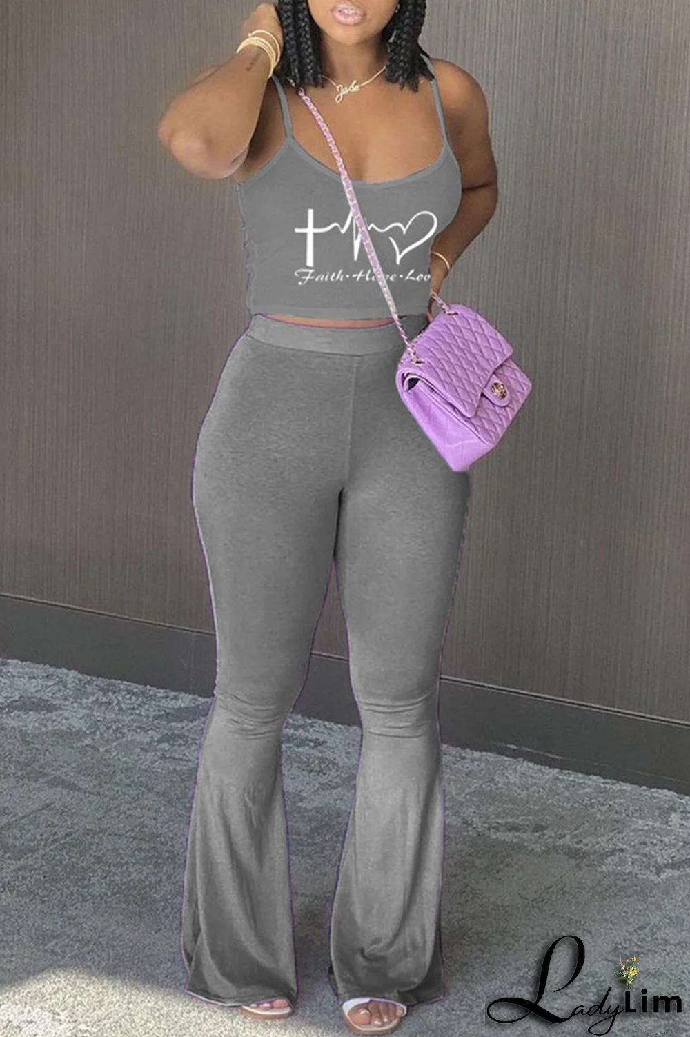 Light Purple Sexy Casual Print Backless Spaghetti Strap Sleeveless Two Pieces