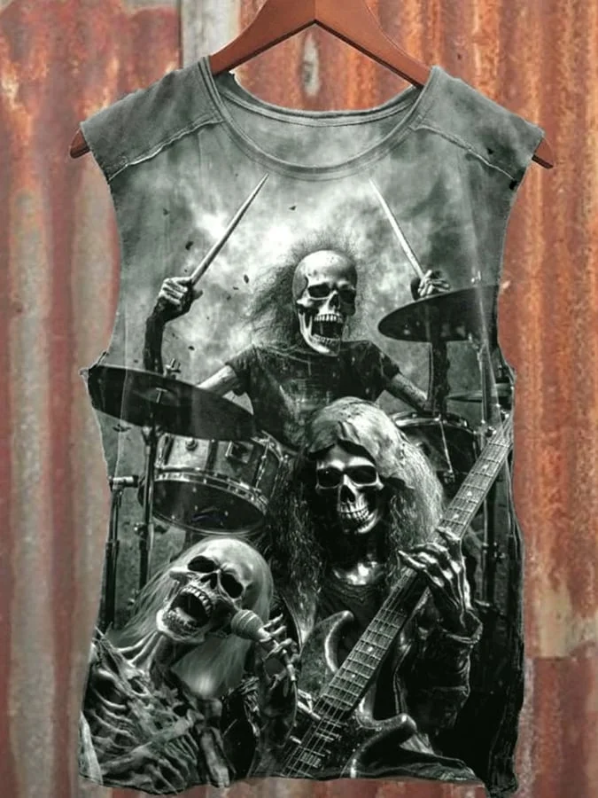 Unisex Rock Music Skull Print Casual Tank Top