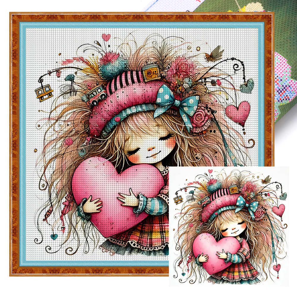 Girl Holding Love Full 11CT Pre-stamped Canvas(45*45cm) Cross Stitch