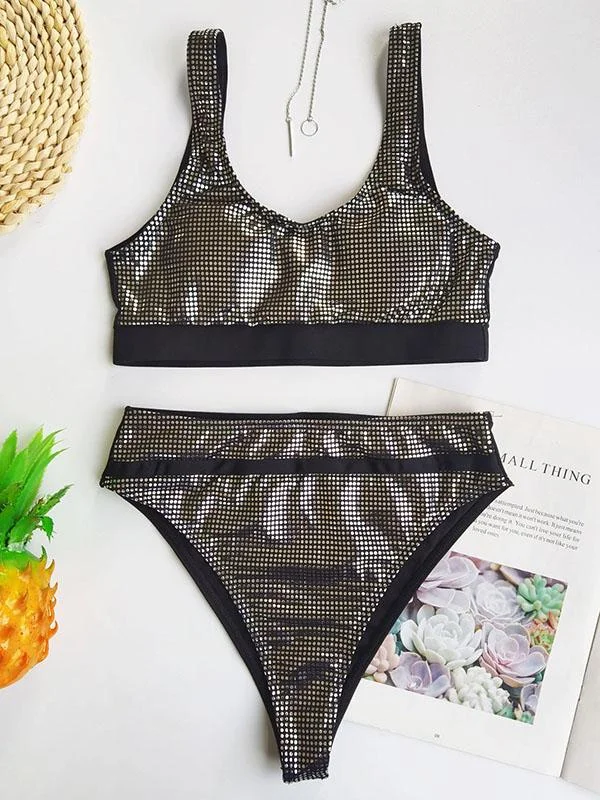 Sequined Split-Joint Vest Split Bikini Swimsuit