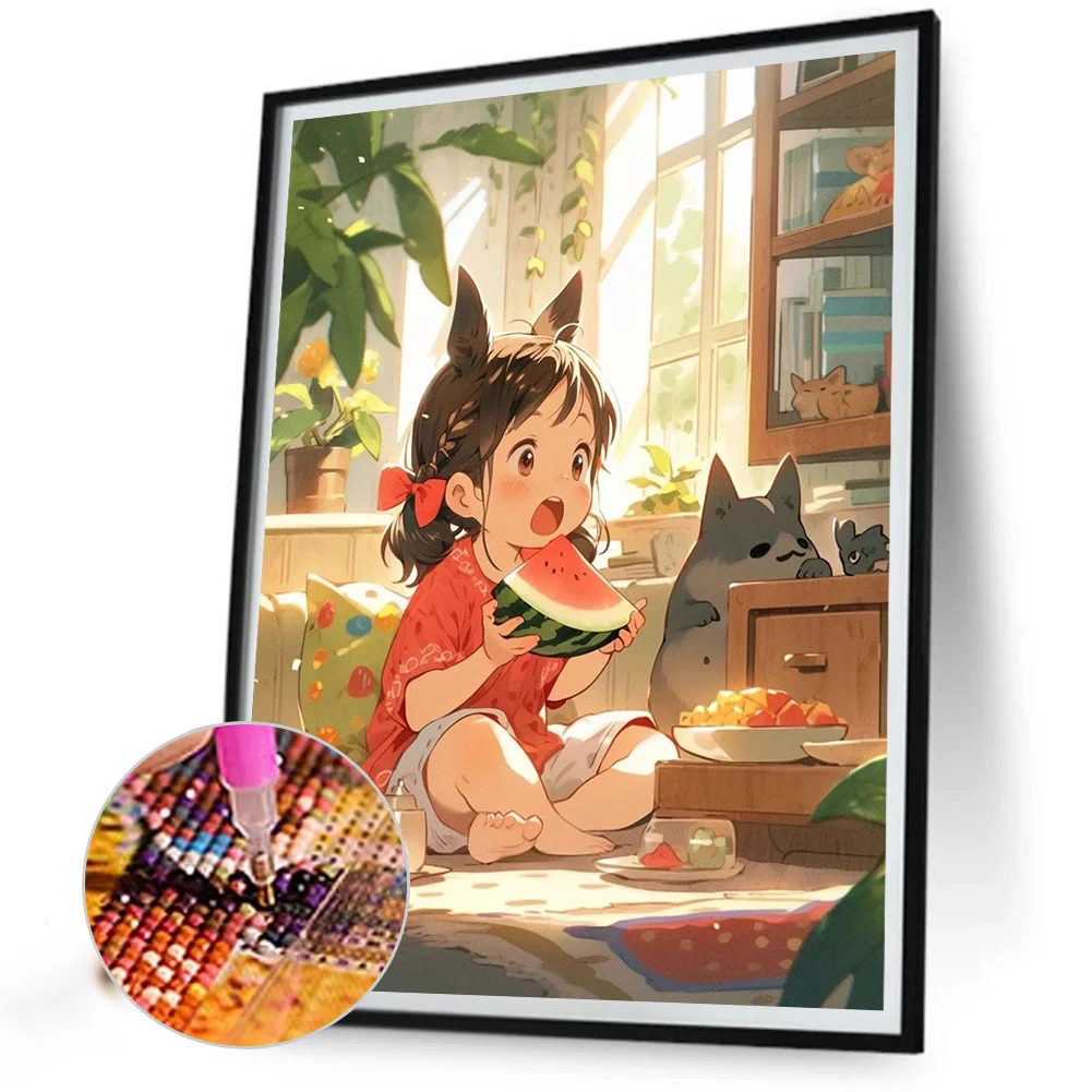 Diamond Painting - Full Round Drill - Child Eating Watermelon(Canvas|40*50cm)