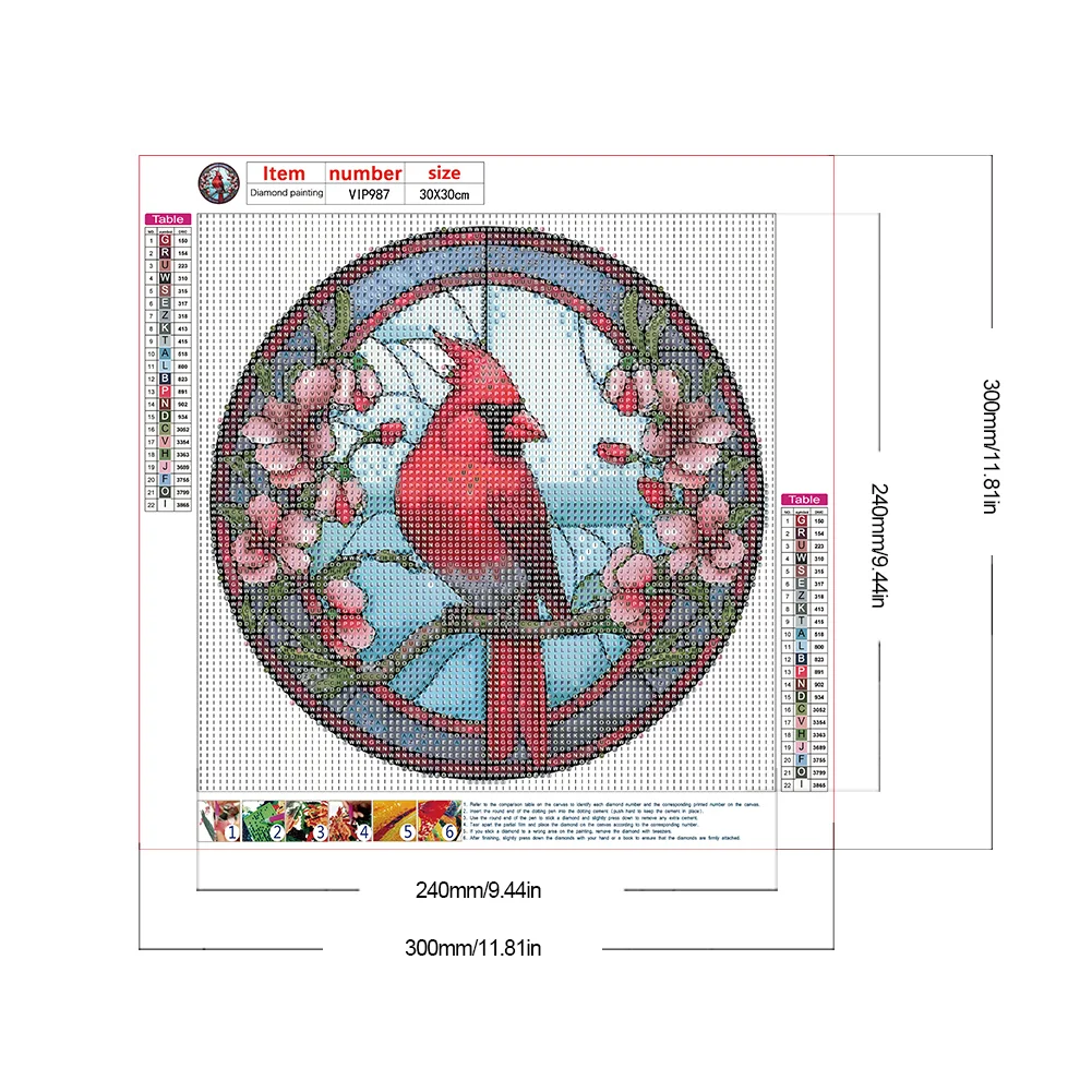 Diamond Painting - Full Round Drill - Stained Glass Cardinal(30*30cm)