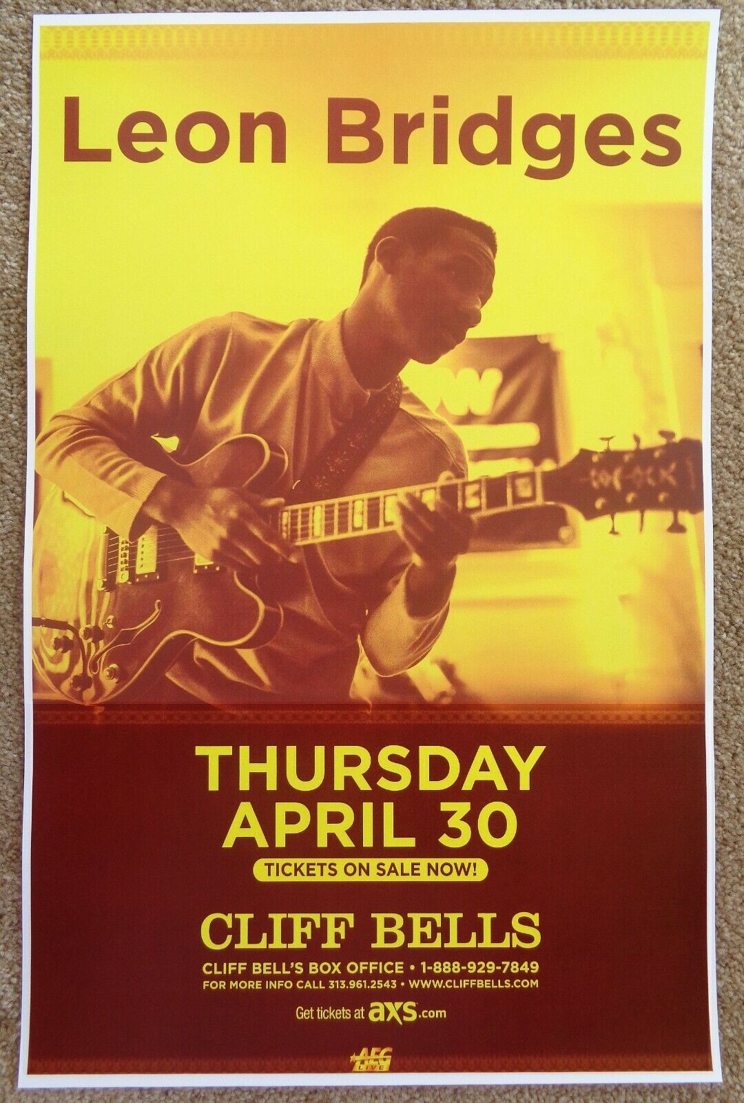 LEON BRIDGES 2015 Gig POSTER Detroit Michigan Concert