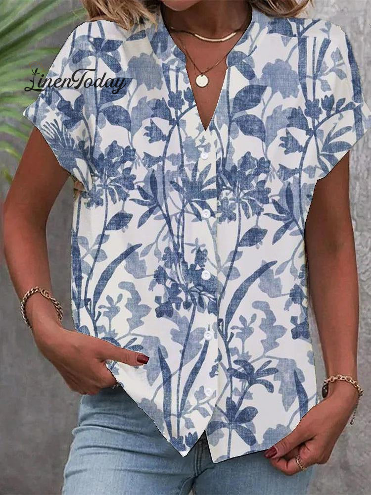 Women’s Blue Floral Print Shirt Multicolor / S