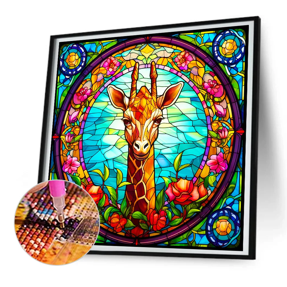 Diamond Painting - Full Round Drill - Stained Glass Giraffe(Canvas|30*30cm)