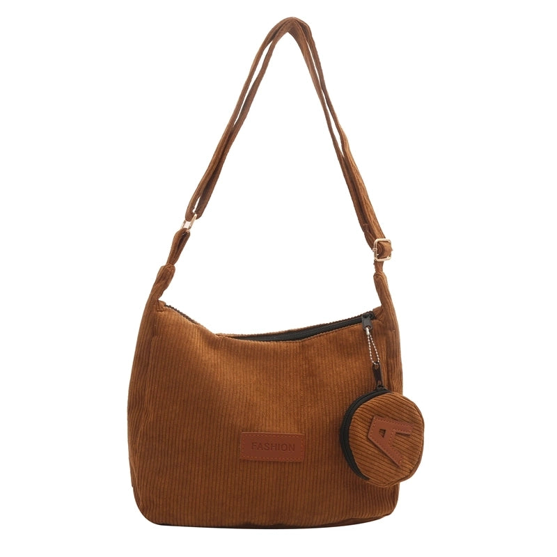 Women’s Corduroy Solid Color Classic Style Square Zipper Shoulder Bag