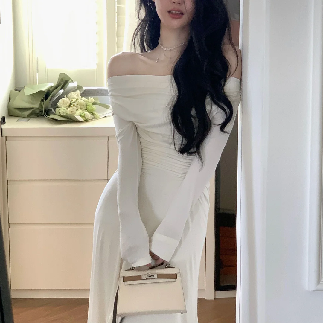 Summer Spring New Elegant Long Sleeve Off Shoulder Dress Women  Party Lady Fashion Clothing