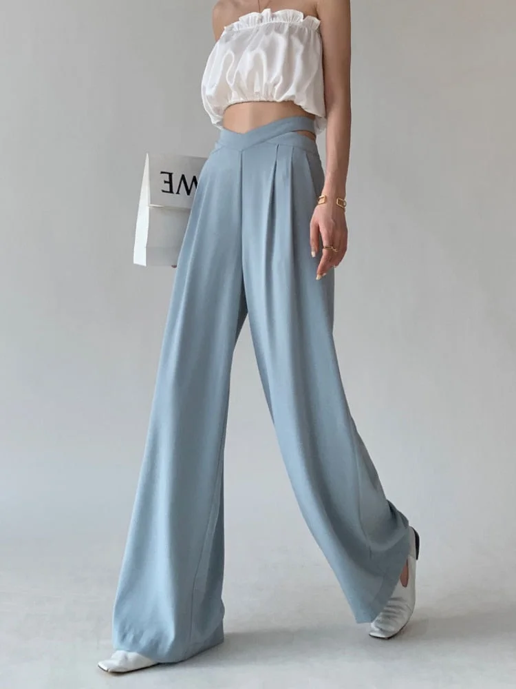 Autumn Winter Korea Women Suit Long Trousers High Waist Elegant Wide Leg Pant Female Y2k Solid Casual Designer Clothing 2021 New