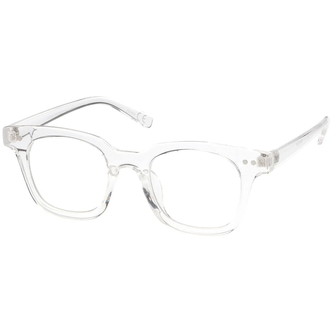 Modern Metal Rivets Square Clear Flat Lens Horn Rimmed Eyeglasses 46mm