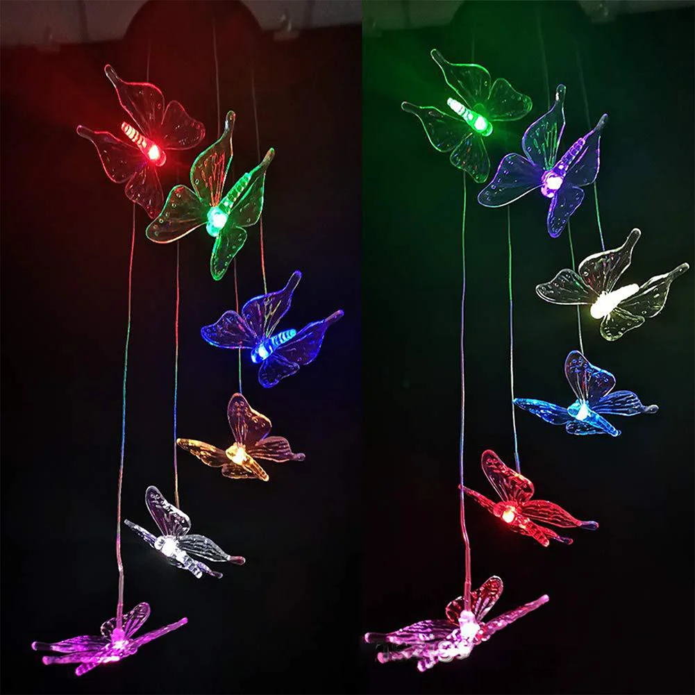 LED Solar Wind Chime Butterfly Light Color Changing IP65 Hanging Lamp (C)