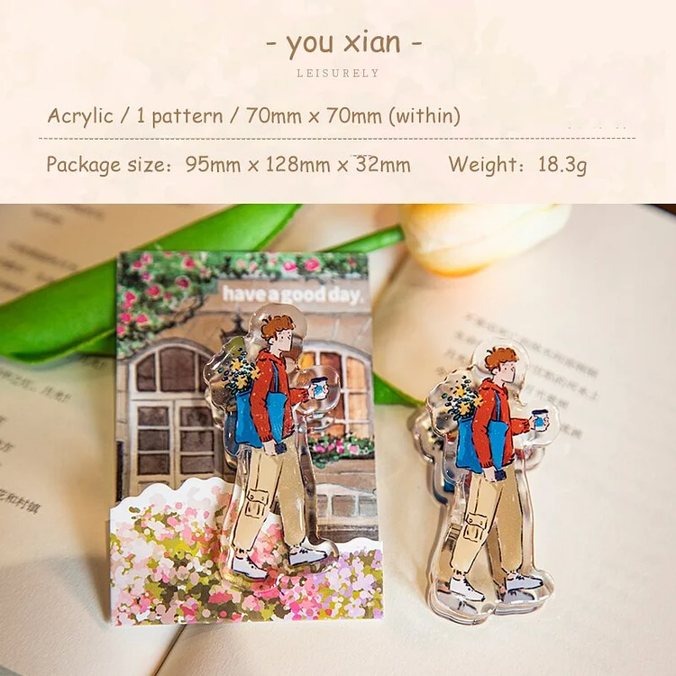 Journalsay 1 Pc Let's Go In A Trap Series Kawaii Literary Character Double-sided Drop Glue Acrylic Clip
