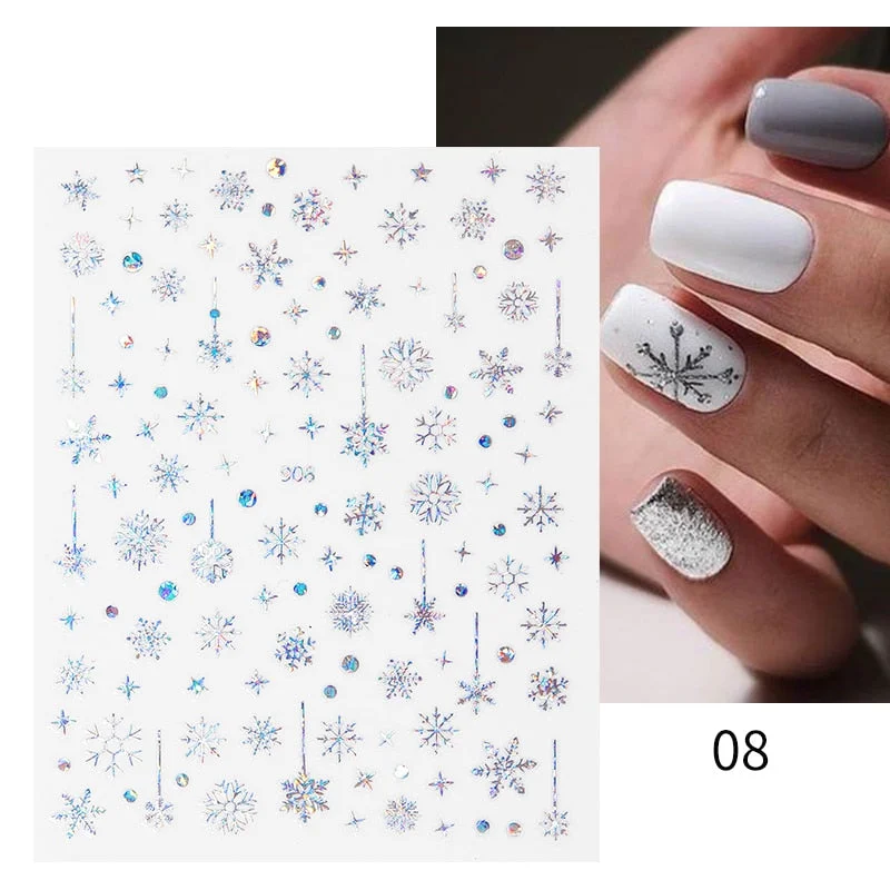 Winter Xmas 3D Nail Sticker Christmas Elk Santa Snowflake Deer Cartoon Slider Design Polish Nails Decals Nail Art DIY Decor Tool-Nail Inspo