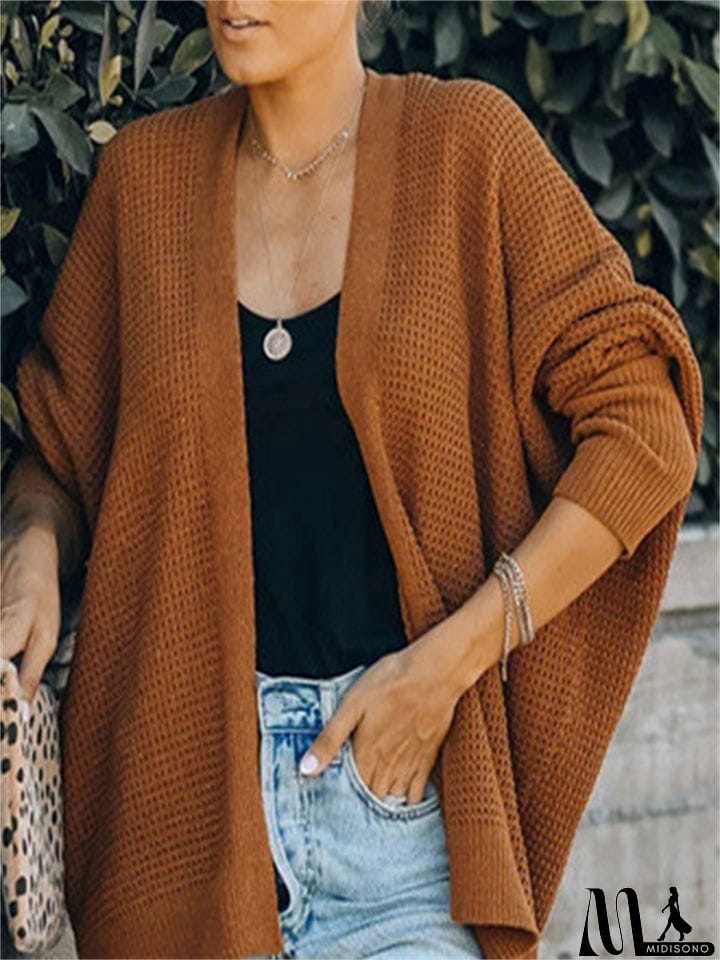 MidiSono - Women's Temperament Comfy Loose Solid Color Cardigan Sweater