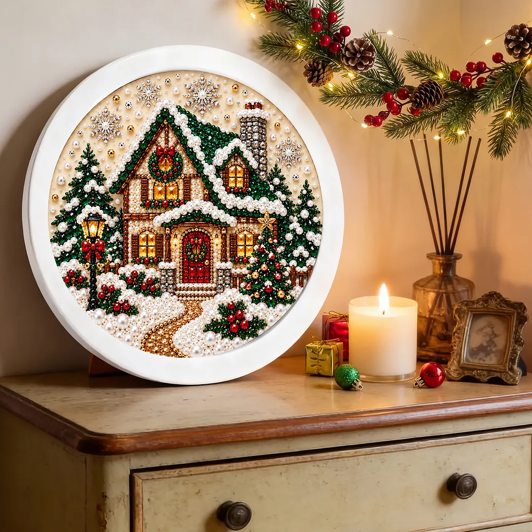 Framed Pearl Painting Kit Christmas House 7.87x7.87in