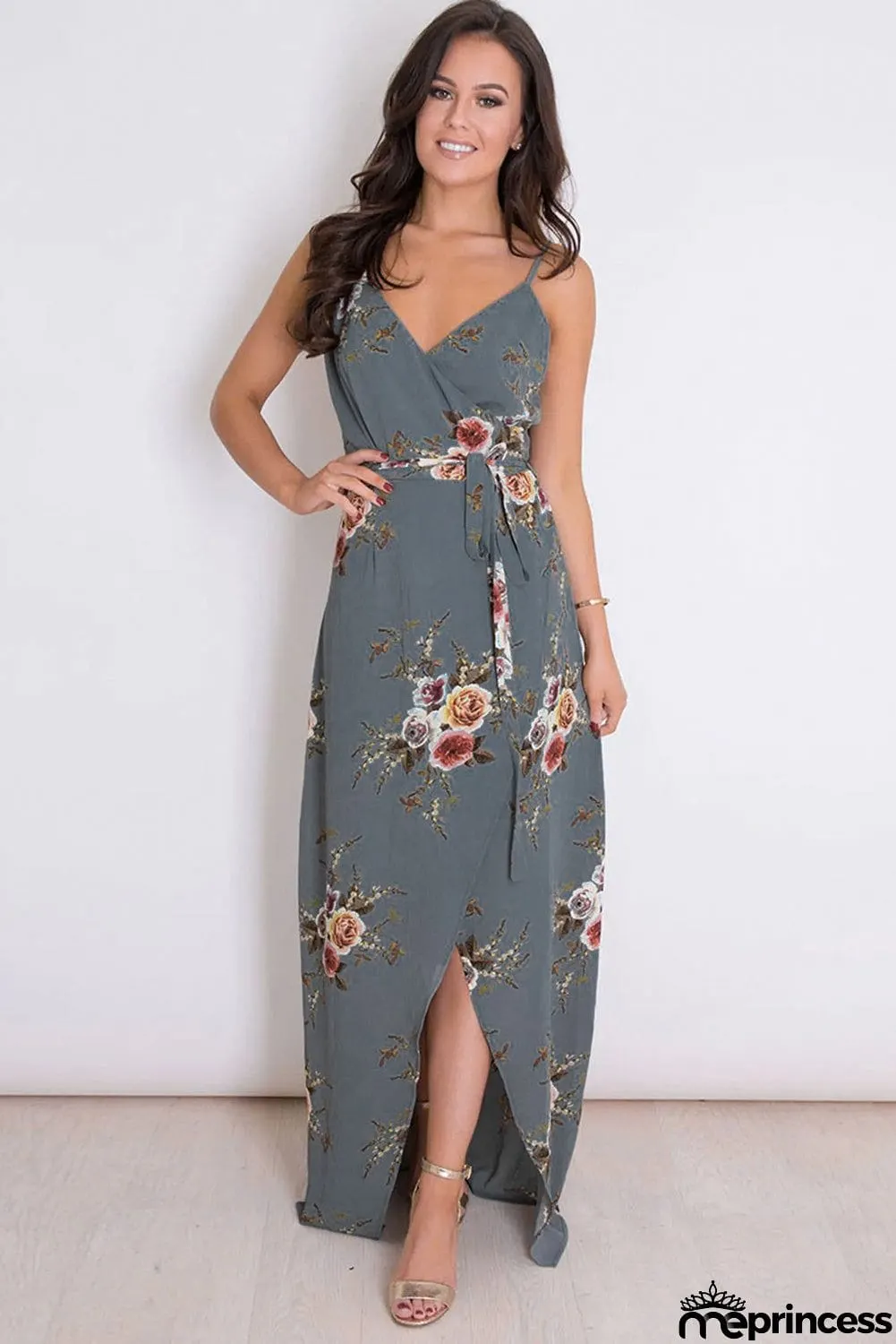 Floral Wrap Maxi Dress With Slit