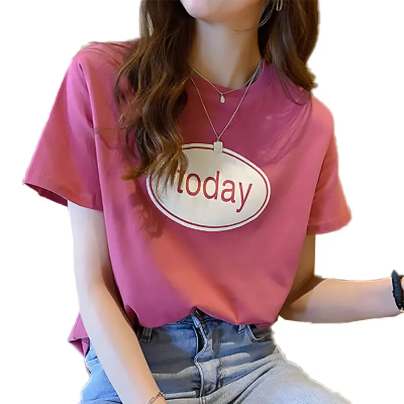 Uveng Uveng T-Shirt Women Ins Fashion 2024 New Summer Korean Edition Versatile Student Letter Print Top Women's Wear