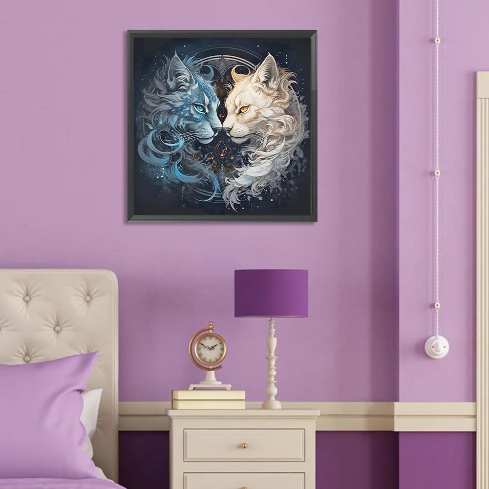 Diamond Painting - Full Round Drill - Yin Yang Cat(Canvas|30*30cm)