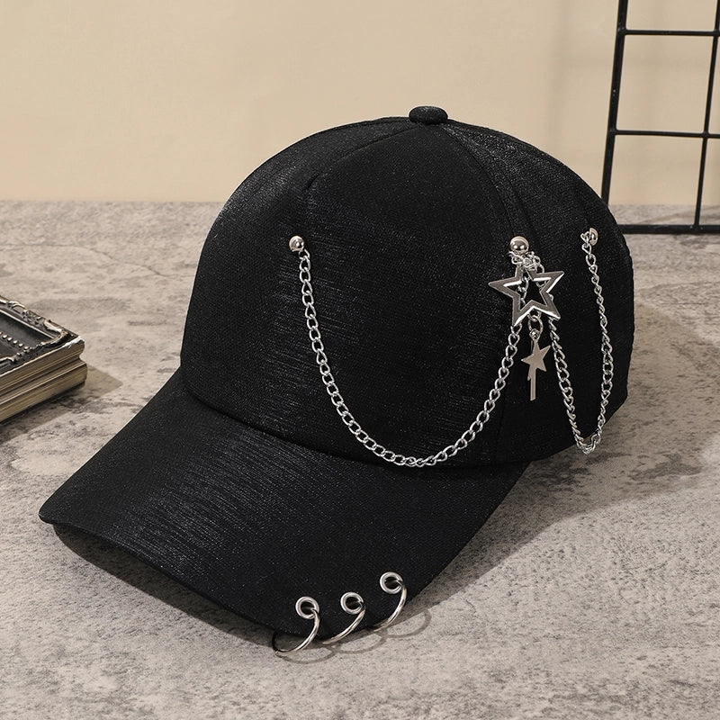 Unisex Casual Hip-Hop Commute Solid Color Iron Hoop Chain Curved Eaves Baseball Cap