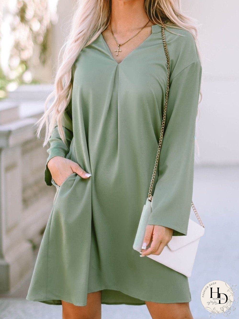 Solid Color V Neck Shirt for Women