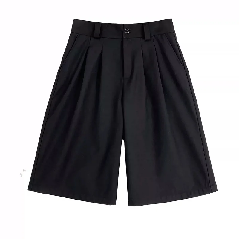 Aonga Spring Summer Loose Casual Soft Black Pleated Shorts for Men Mens with High Waist Short Straight Pants Clothes 2024 aonga