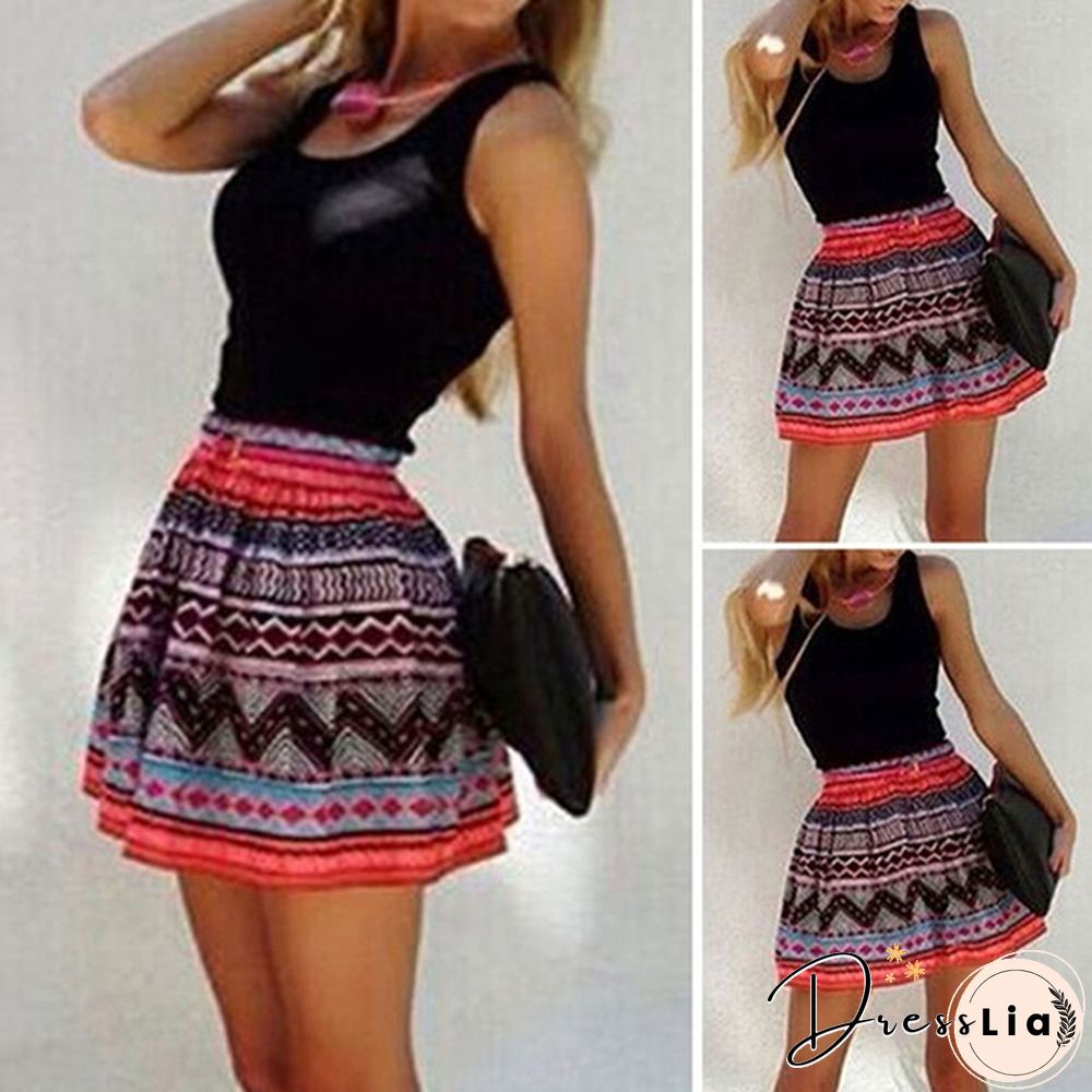 Women Print Patchwork Sundress Sleeveless A-Line Mini Cocktail Dress
