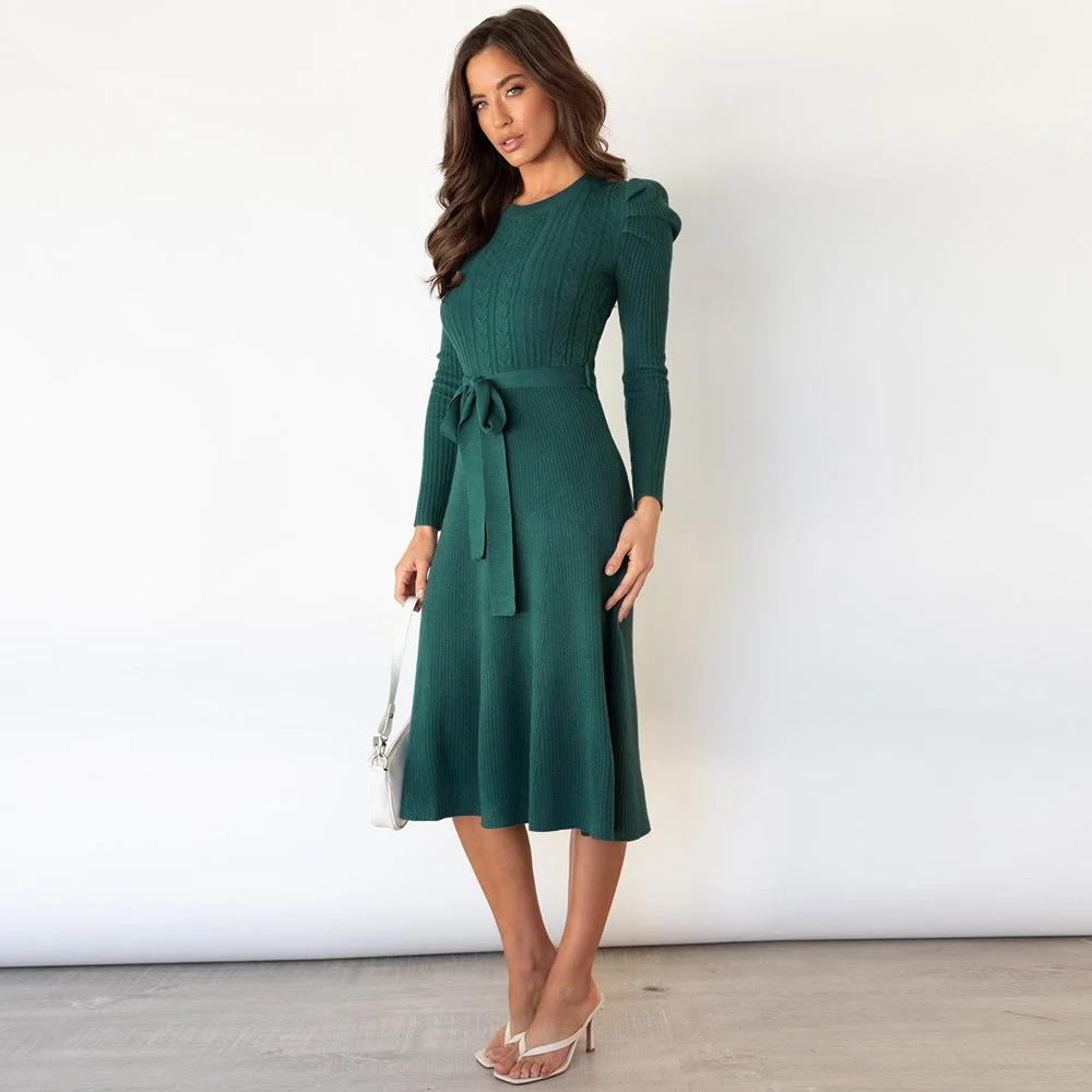 Solid Color Autumn Long Sleeve Knit Dress
