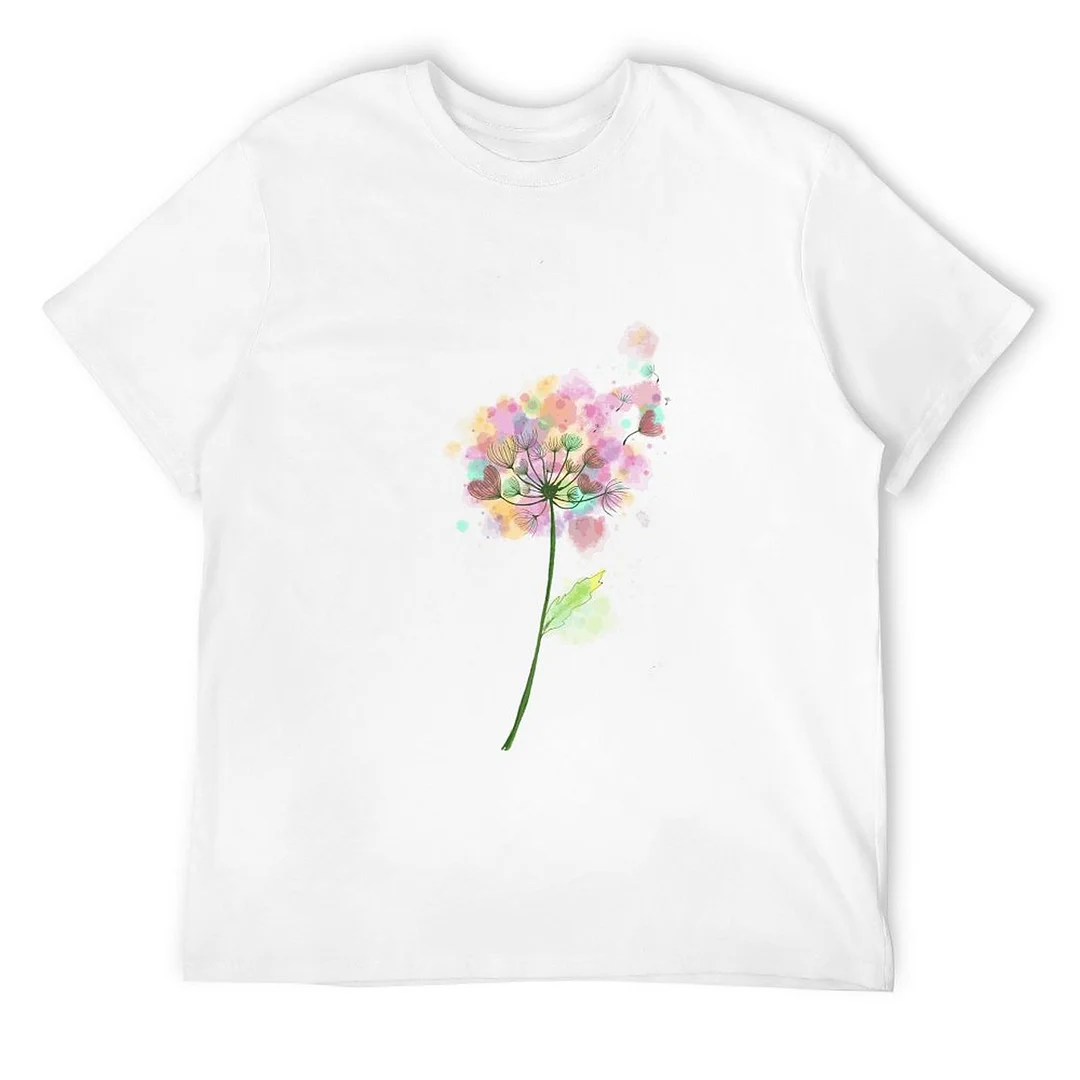 Women plus size clothing Printed Unisex Short Sleeve Cotton T-shirt for Men and Women Pattern Dandelion-Nordswear