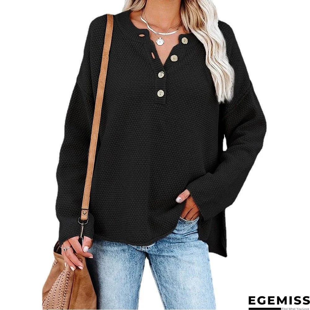 Long Sleeve V-Neck Buttoned Sweater | EGEMISS