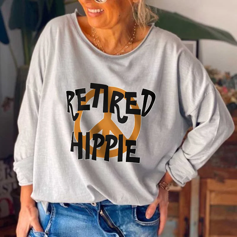Retired Hippie Letter Printed Loose Tees