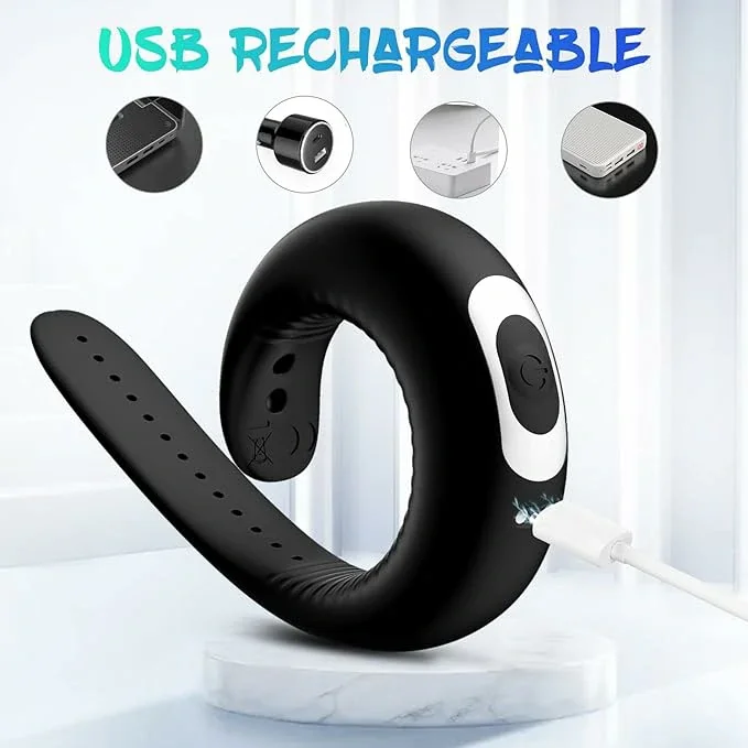 Vibrating Penis Ring with Adjustable Buckle, 10 Vibration Modes,Rechargable Silicone Cock Ring