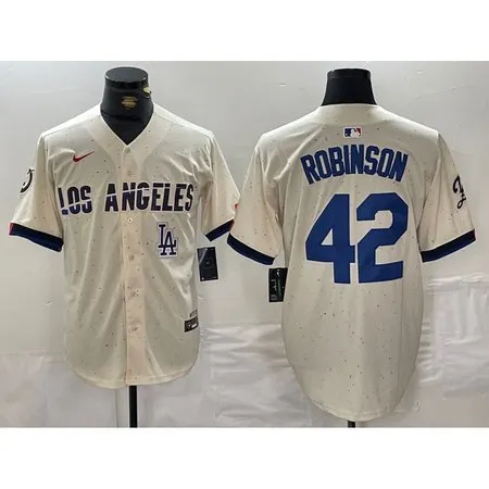 Men's Los Angeles Dodgers #42 Jackie Robinson Cream Stitched Baseball Jersey LXPP