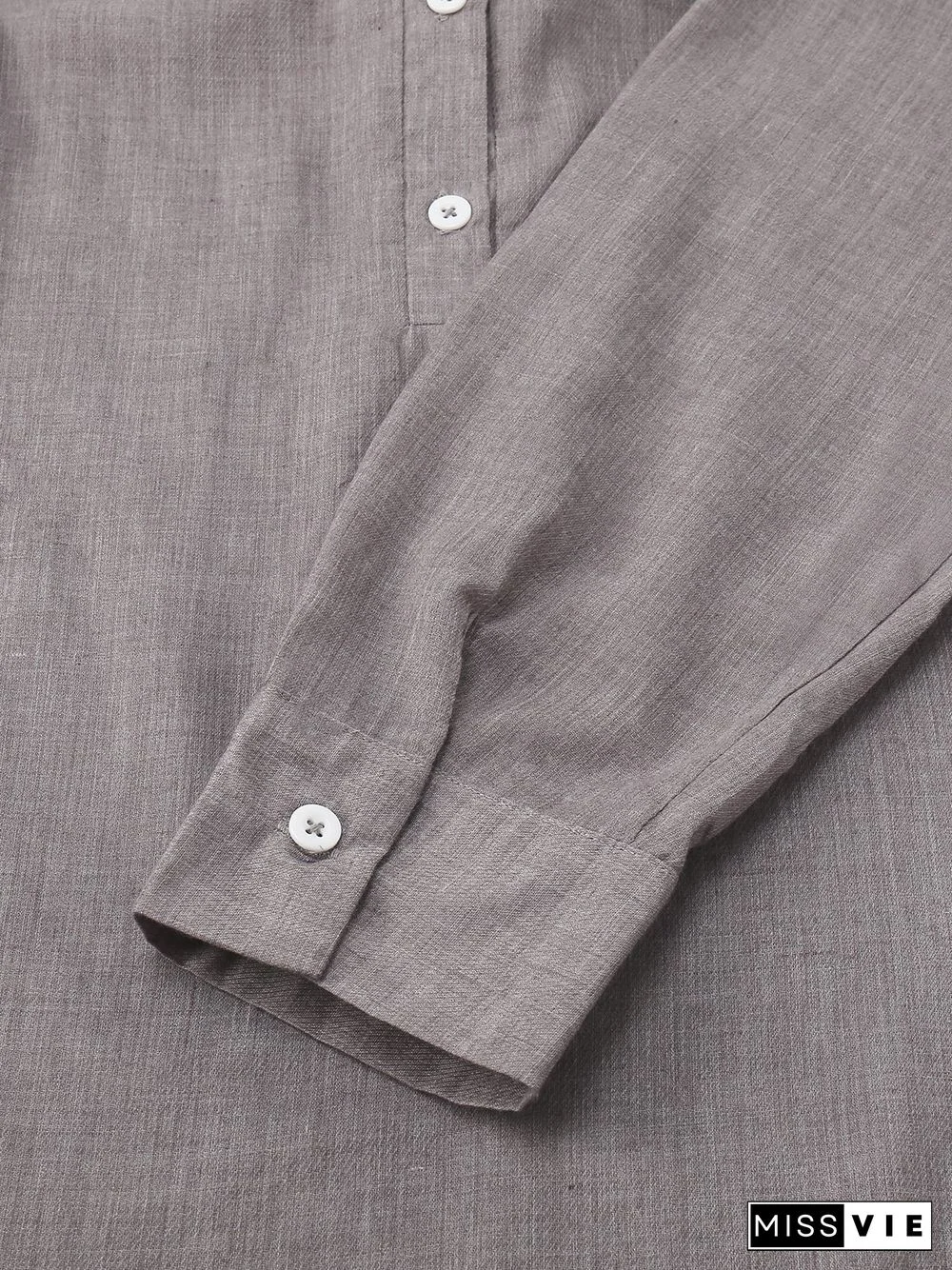 Solid Shirt Collar Casual Long Sleeve Blouse