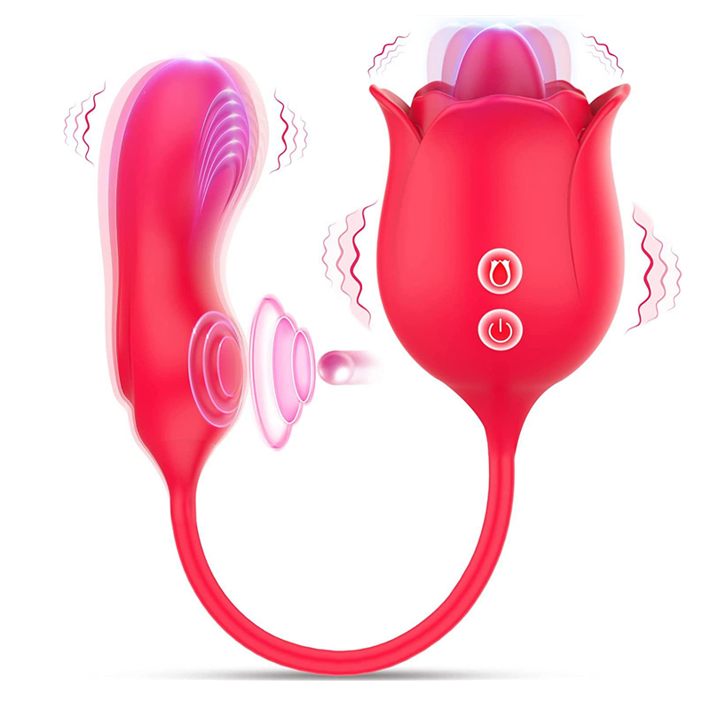 2-in-1 Tapping Tongue-licking Dildo Rose Toy 