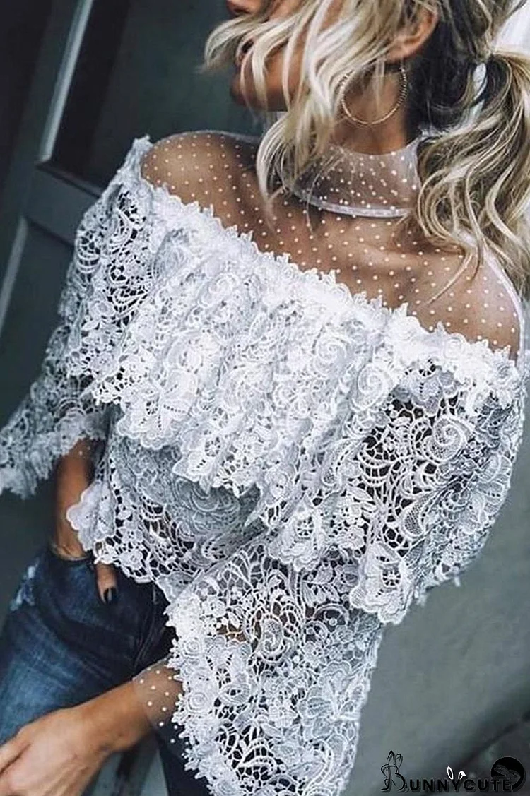 Sheer Mesh Lace Patchwork Blouse