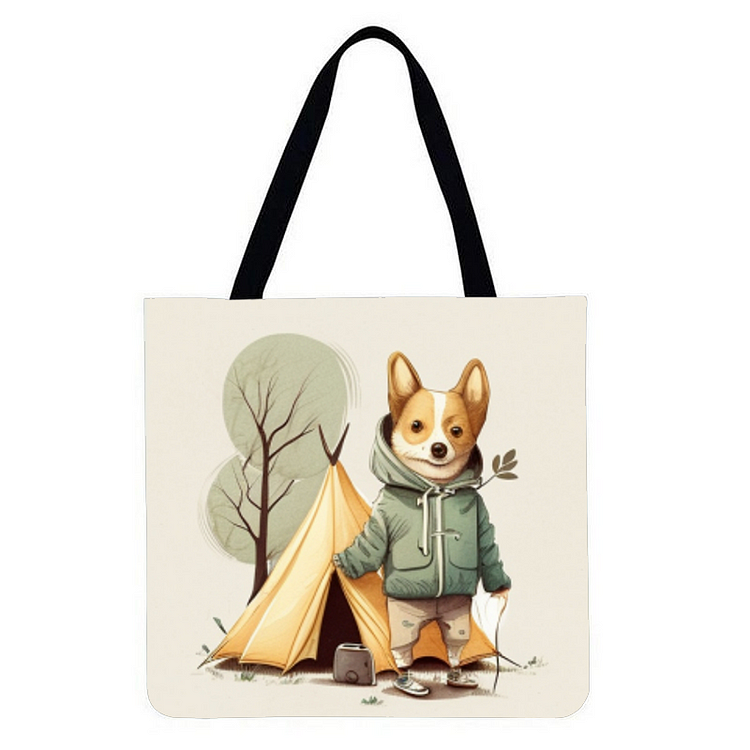 Dogs in camping - Linen Tote Bag