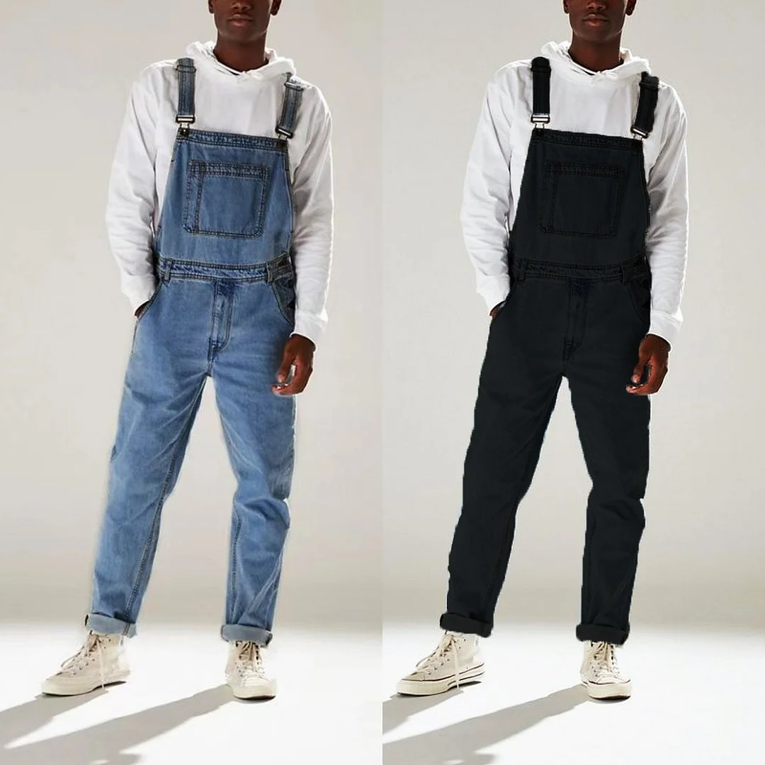 Uveng Uveng New Summer Street Trendy Solid-Colored Strap Trousers With One-Body High-Rise Men's Jeans