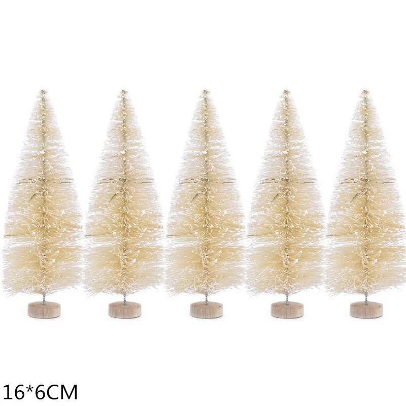 5Pcs 5-16cm Sisal Fiber Mini Christmas Tree Snow Frost Pine Tree DIY Craft Christmas Party Table Decoration Christmas Ornaments