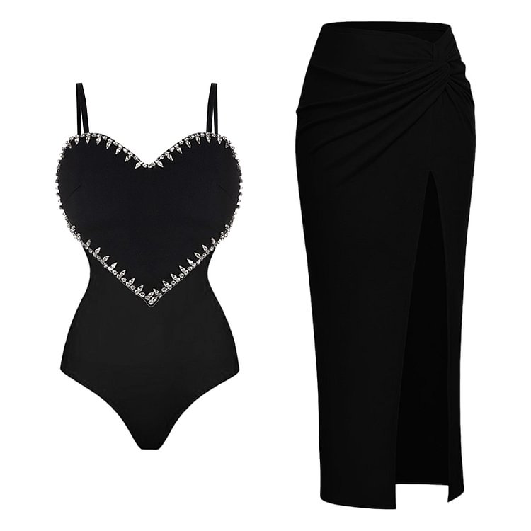 Flaxmaker Bling Bling One Piece Swimsuit and Skirt