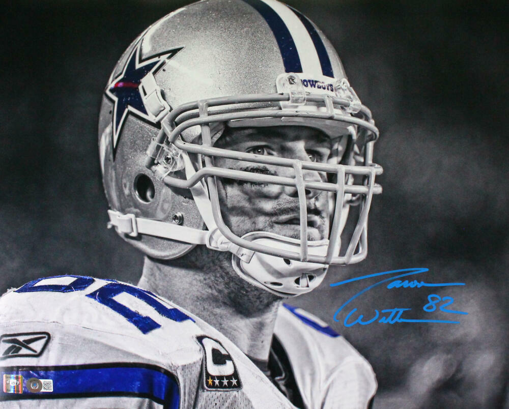 Jason Witten Autographed Dallas Cowboys 16x20 B/W Photo Poster painting-Beckett W Hologram *Blue