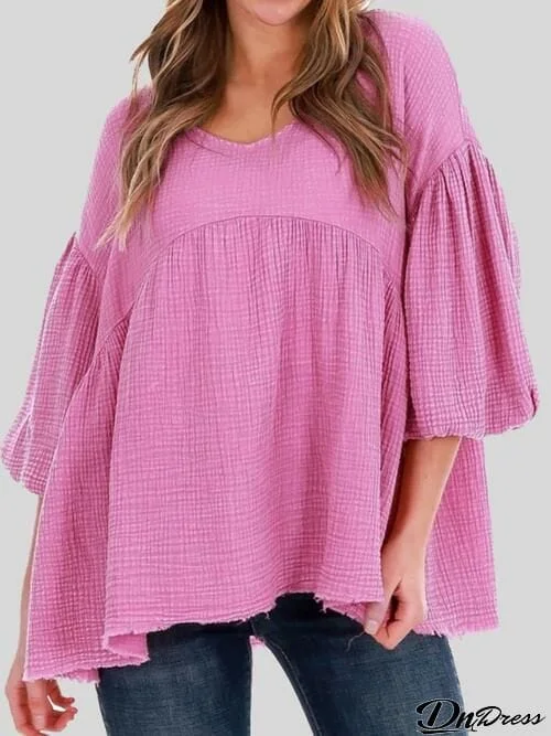 Lantern Sleeve Round Neck Blouse