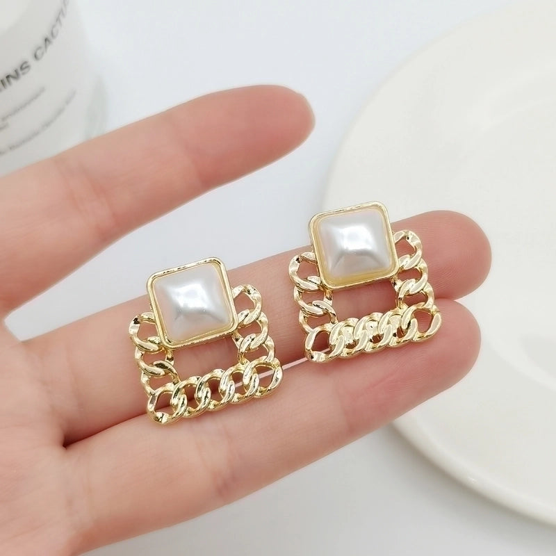 Minimalist Heart Shape Flower Resin Inlay Artificial Pearls Rhinestones Drop Earrings 1 Pair