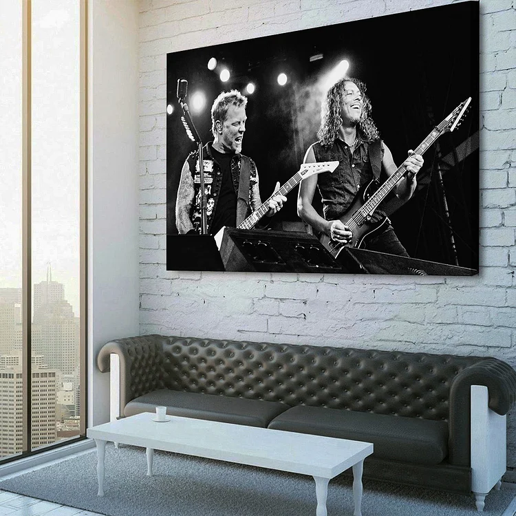 Metallica James Hetfield and Kirk Hammett Guitar Solo Canvas Wall Art - Design Canvas Art