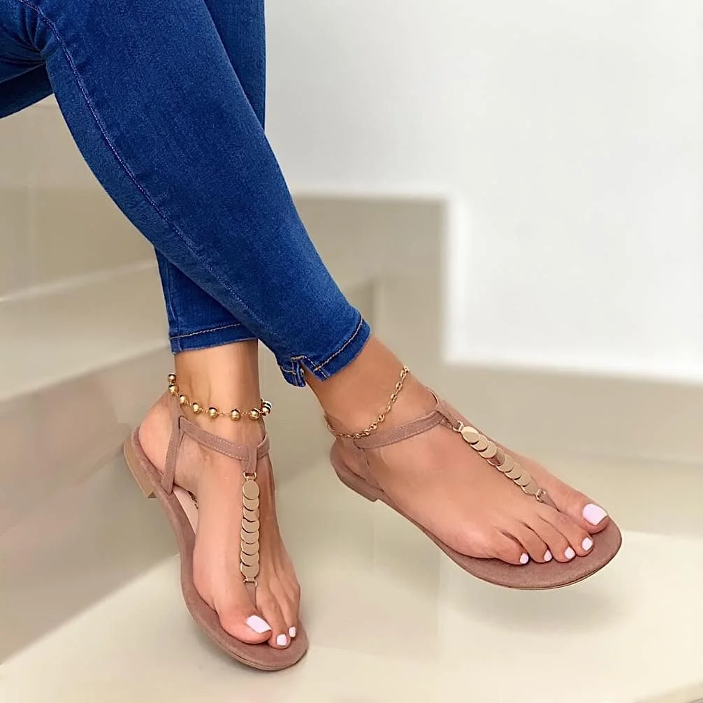 SHENGY Roma Women Sandals Summer Pearl Solid Buckle Flip Flops Sandals Women Shoes Beach Casual Ladies Plus Size Sandals